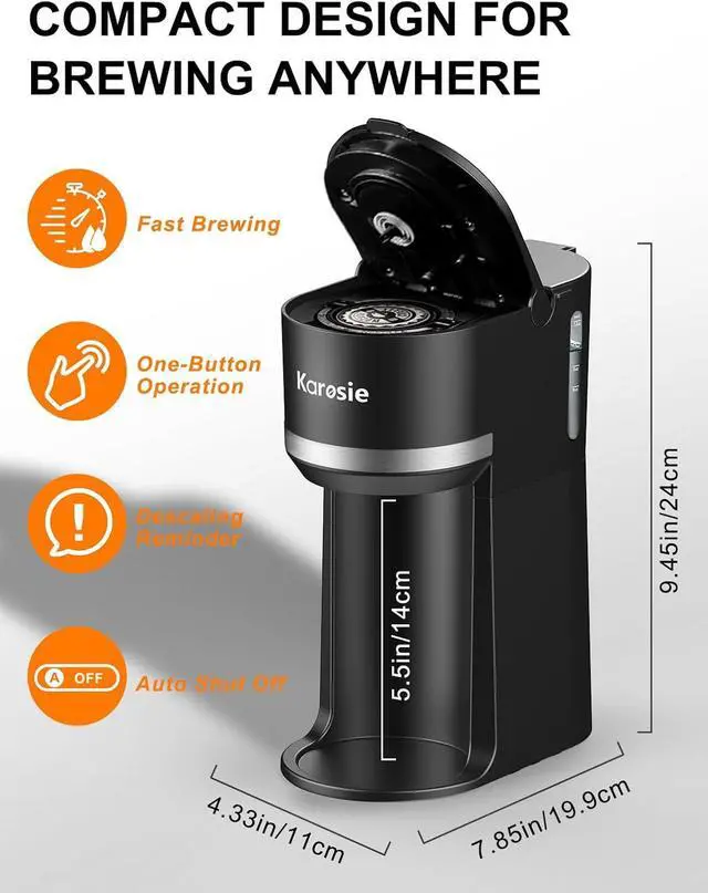 Alt view image 6 of 7 - Single Serve Coffee Maker for K-Cup and Ground Coffee, Fast Brew, 6-12 oz Brew Sizes One Cup Coffee Machine Fits 5.5" Mugs, One-Button Small Coffee Maker with Descaling Reminder,Black