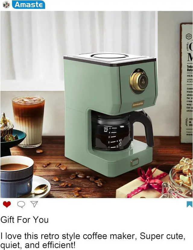 Alt view image 7 of 7 - Amaste Drip Coffee Maker, Coffee Machine with 25 Oz Glass Coffee Pot, Retro Style Coffee Maker with Reusable Filter & Three Brewing Modes, 30minute-Warm-Keeping, Matcha Green