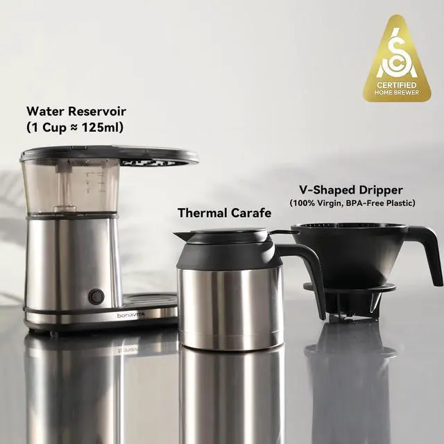 Alt view image 6 of 6 - Bonavita 5 Cup Drip Coffee Maker Machine, One-Touch Pour Over, Auto Pause Brewing with Stainless Steel Double Wall Thermal Carafe, SCA Certified, Dishwasher Safe, BV1500TS