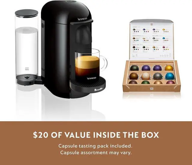 Alt view image 7 of 7 - Nespresso Vertuo Plus Coffee and Espresso Maker by Breville, Ink Black with Aeroccino Milk Frother