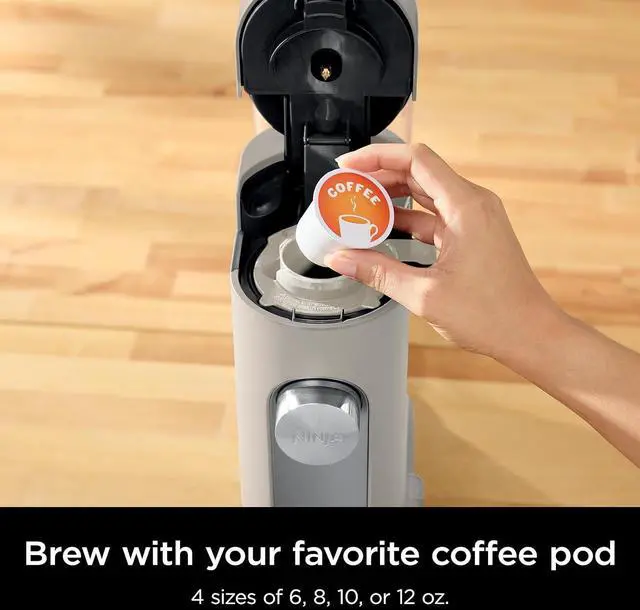Alt view image 4 of 7 - Ninja Pods & Grounds Single-Serve Coffee Maker, K-Cup Pod Compatible, Brews Grounds, Compact Design, 56-oz. Reservoir, 6-oz. Cup to 24-oz. Travel Mug Brew Sizes, Iced Coffee Maker, Stone, PB041ST