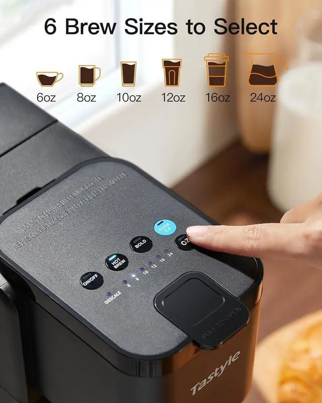 Alt view image 4 of 7 - Single Serve Hot & Iced Coffee Maker with Strong Brew, 40oz Removable Reservoir, 6 Brew Sizes, Compatible with K Cup and Grounds, Compact for Home, Office, RV and Dorm, Black (2.0 Version)