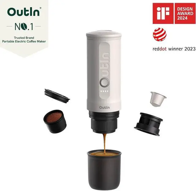 Alt view image 2 of 6 - OutIn Nano Portable Electric Espresso Machine, Travel Coffee Maker for Camping, Car Coffee Maker Self-Heating with USB-C, With Ground Coffee & NS Capsule for RV, Hiking, Office