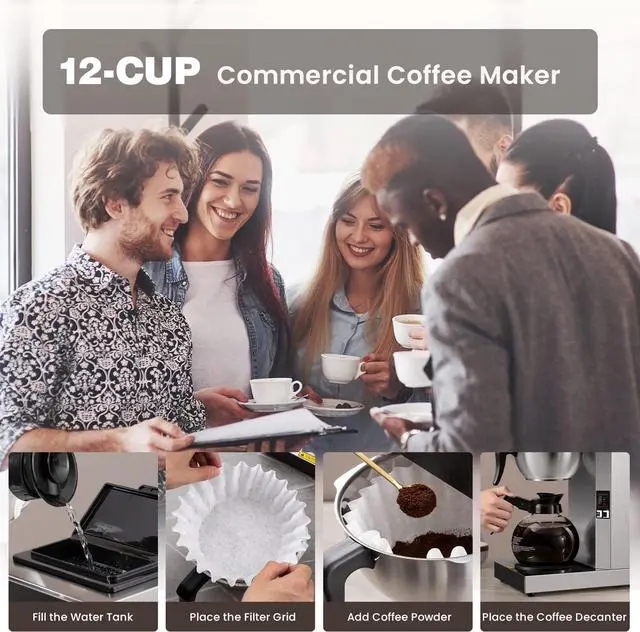 Alt view image 2 of 7 - SYBO 12-Cup Commercial Drip Coffee Maker, Pour Over Coffee Maker Brewer with 2 Glass Carafes and Warmers, Stainless Steel Cafetera SF-CB-2GA
