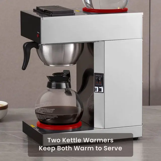 Alt view image 3 of 7 - SYBO 12-Cup Commercial Drip Coffee Maker, Pour Over Coffee Maker Brewer with 2 Glass Carafes and Warmers, Stainless Steel Cafetera SF-CB-2GA
