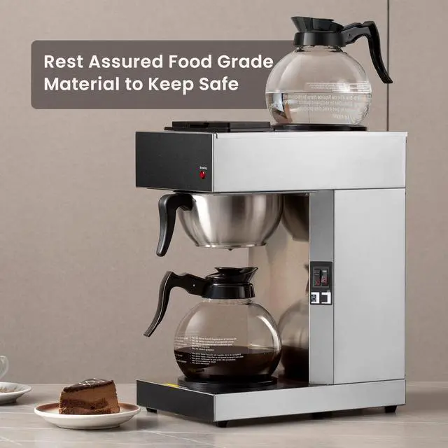 Alt view image 6 of 7 - SYBO 12-Cup Commercial Drip Coffee Maker, Pour Over Coffee Maker Brewer with 2 Glass Carafes and Warmers, Stainless Steel Cafetera SF-CB-2GA