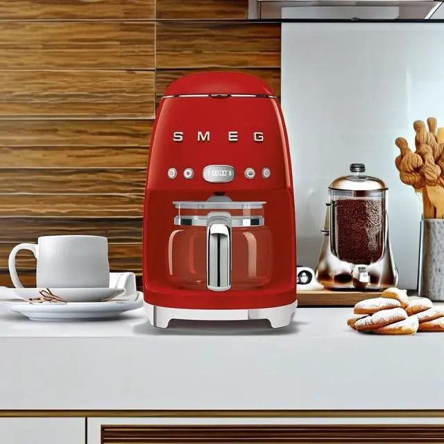 Alt view image 4 of 6 - Smeg 50's Retro Style Aesthetic Drip Coffee Machine with 10 Cup Glass Carafe, Auto Start Feature, Keep Warm Plate, and Two Coffee Strength Settings (Red)
