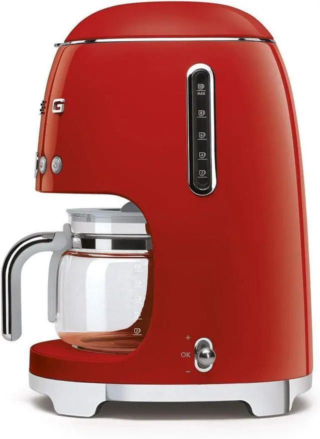 Alt view image 6 of 6 - Smeg 50's Retro Style Aesthetic Drip Coffee Machine with 10 Cup Glass Carafe, Auto Start Feature, Keep Warm Plate, and Two Coffee Strength Settings (Red)