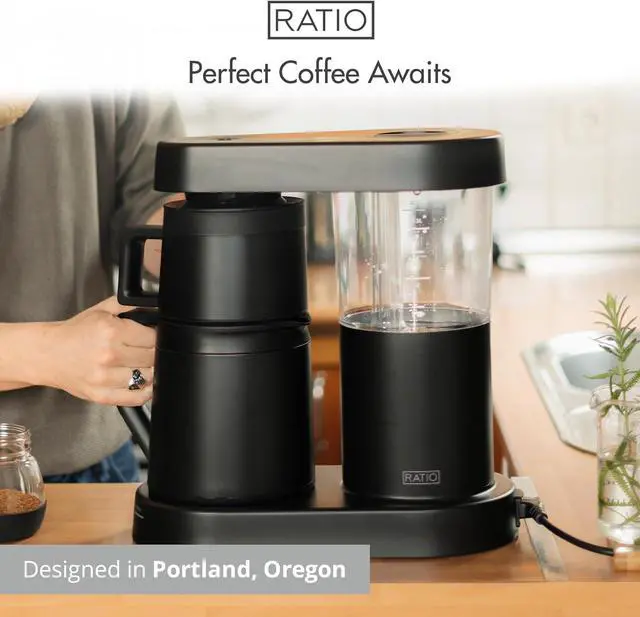 Main image of Ratio Six Coffee Maker Series 2, Automatic Pour Over Coffee Maker, Coffee Pot with 1.25-Liter/40-Ounce Brewing Capacity, Matte Black, Makes 2-8 Cups, 6.75" D x 13.5" W x 14.25" H