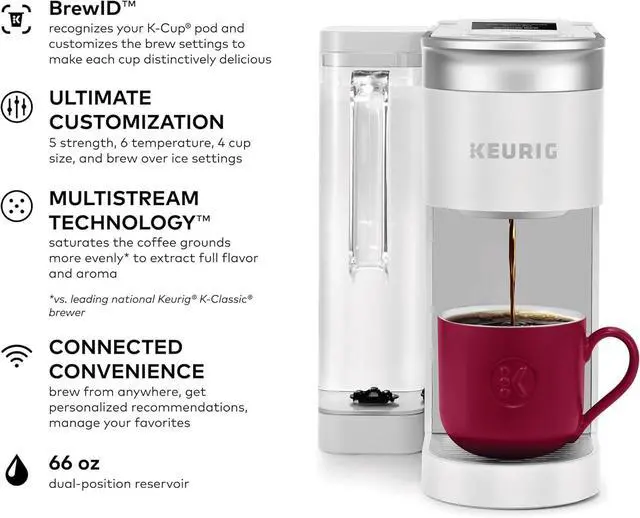 Alt view image 2 of 7 - Keurig K-Supreme SMART Single Serve Coffee Maker With WiFi Compatibility, 4 Brew Sizes, And 66oz Removable Reservoir, Compatible with Alexa, White