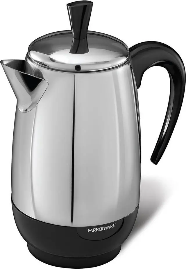 Main image of Farberware Electric Coffee Percolator, Stainless Steel Basket, Automatic Keep Warm, No-Drip Spout, 8 Cup