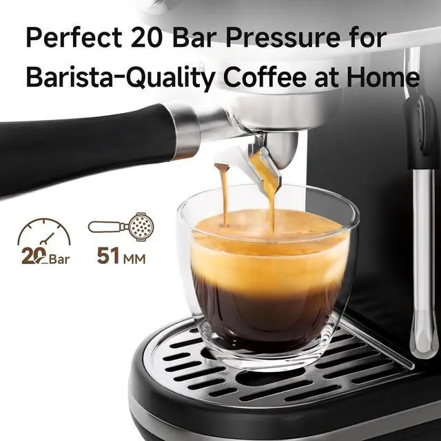 Alt view image 3 of 7 - HIBREW H10B Programmable Espresso Machine, Brushed Stainless Steel, Adjustable Temperature and Cup Volume, Steam Wand for Milk Frother (Black)