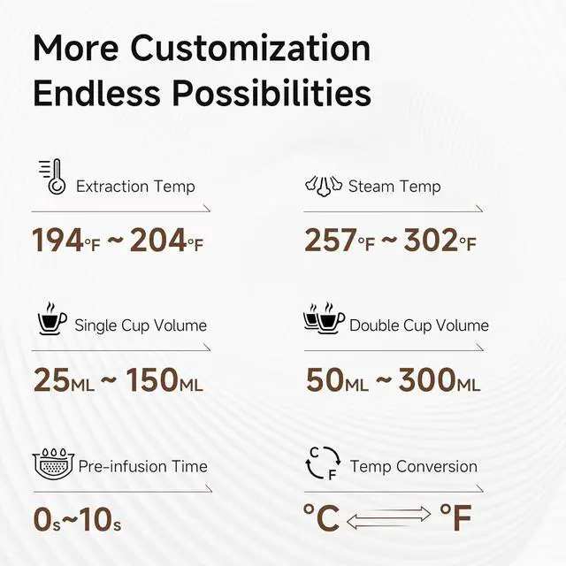 Alt view image 2 of 7 - HIBREW H10B Programmable Espresso Machine, Brushed Stainless Steel, Adjustable Temperature and Cup Volume, Steam Wand for Milk Frother (Black)