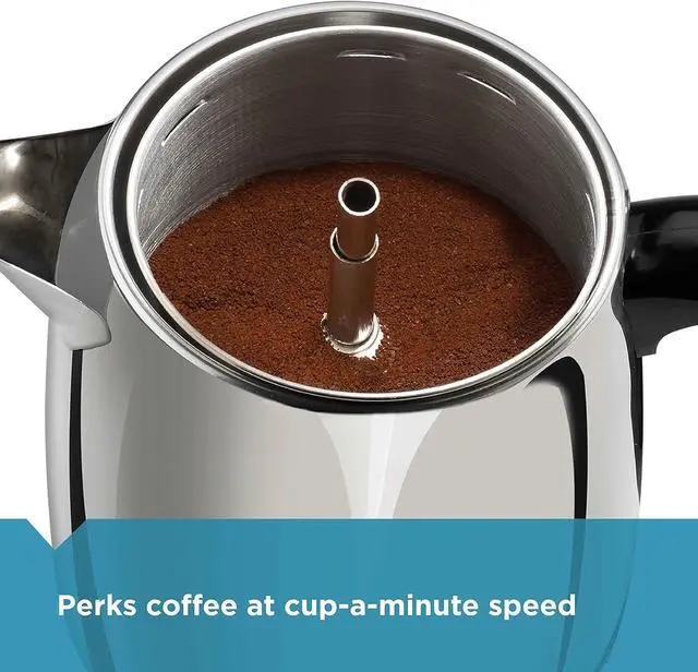 Alt view image 6 of 7 - Farberware Electric Coffee Percolator, Stainless Steel Basket, Automatic Keep Warm, No-Drip Spout, 8 Cup