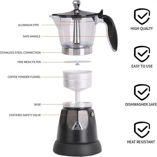 Alt view image 2 of 7 - Cuban Coffee Maker, 6 or 3cup Electric Espresso Coffee Maker, Portable Cafeteras Electricas Modernas, Electric Moka Pot with Detachable Base & Overheat Protection, Coffee Gift for Home Travel