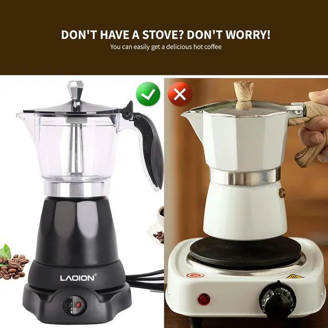 Alt view image 3 of 7 - Cuban Coffee Maker, 6 or 3cup Electric Espresso Coffee Maker, Portable Cafeteras Electricas Modernas, Electric Moka Pot with Detachable Base & Overheat Protection, Coffee Gift for Home Travel