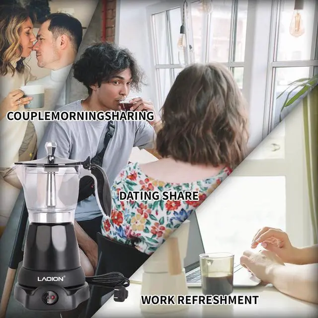 Alt view image 7 of 7 - Cuban Coffee Maker, 6 or 3cup Electric Espresso Coffee Maker, Portable Cafeteras Electricas Modernas, Electric Moka Pot with Detachable Base & Overheat Protection, Coffee Gift for Home Travel