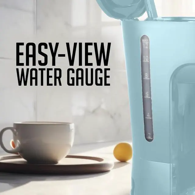 Alt view image 4 of 7 - OVENTE 12-Cup Drip Coffee Maker with Borosilicate Glass Carafe, One-Touch Operation Machine, Anti-Drip System, Reusable Filter and Clear View Water Gauge, Ideal for Home or Office, Light Blue CM412LBL