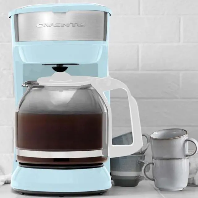 Alt view image 6 of 7 - OVENTE 12-Cup Drip Coffee Maker with Borosilicate Glass Carafe, One-Touch Operation Machine, Anti-Drip System, Reusable Filter and Clear View Water Gauge, Ideal for Home or Office, Light Blue CM412LBL