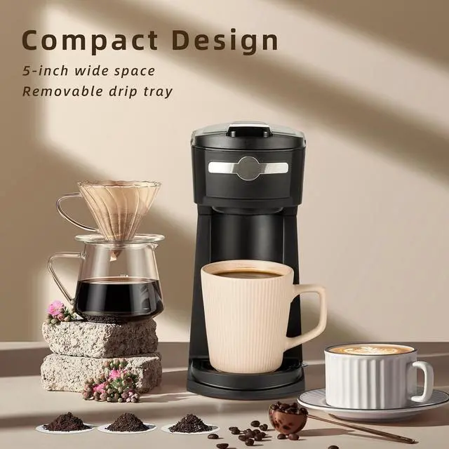 Alt view image 4 of 7 - Single Serve K Cup Coffee Maker 2 in 1Machine,6 to 14 0z Brew Sizes,Auto Shut Off& Reusable Filter,Use Coffee Capsule&GroundCoffee&Loose Leaf Tea, Black