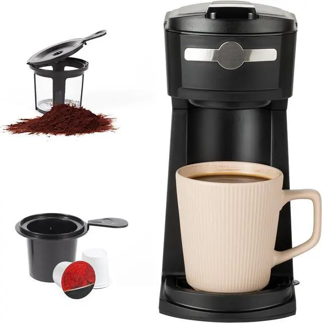 Alt view image 7 of 7 - Single Serve K Cup Coffee Maker 2 in 1Machine,6 to 14 0z Brew Sizes,Auto Shut Off& Reusable Filter,Use Coffee Capsule&GroundCoffee&Loose Leaf Tea, Black