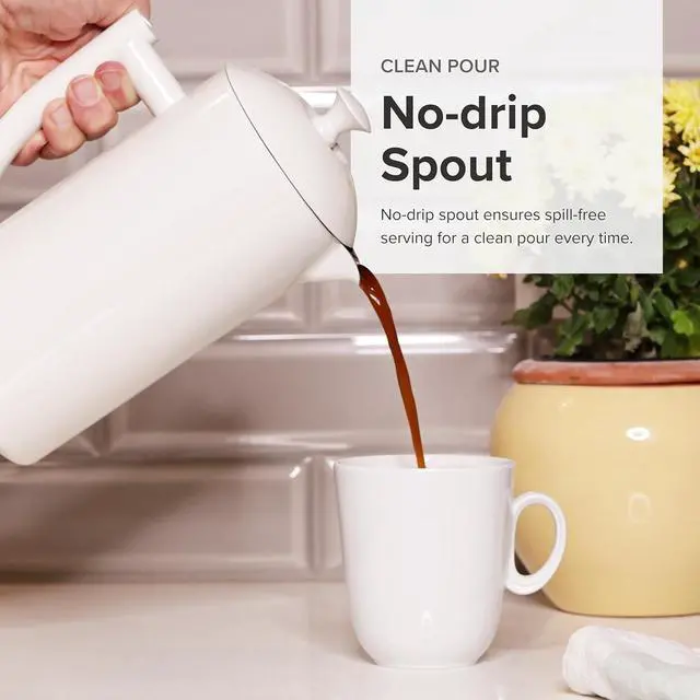 Alt view image 3 of 7 - Frieling Double-Walled Stainless Steel French Press Coffee Maker - Snow White 34 fl oz - Camping French Press Coffee Pot