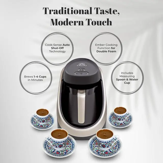 Alt view image 3 of 6 - ETHNIQ Turkish Coffee Maker - 100% BPA Free, 120V, 1 to 4 Cup Brewing Capacity with Cook Sense Technology for Delicious Cup of Turkish & Greek Coffee, Turkish Coffee Pot (Dark Silver)