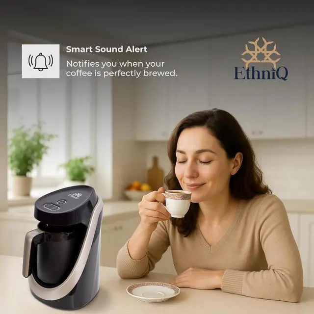 Alt view image 6 of 6 - ETHNIQ Turkish Coffee Maker - 100% BPA Free, 120V, 1 to 4 Cup Brewing Capacity with Cook Sense Technology for Delicious Cup of Turkish & Greek Coffee, Turkish Coffee Pot (Dark Silver)