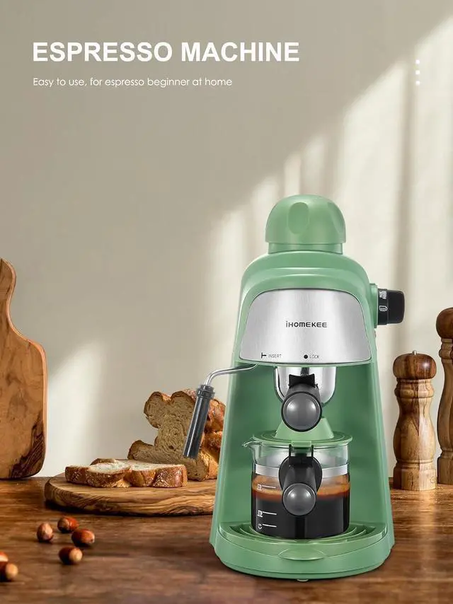 Alt view image 2 of 7 - Espresso Machine, 3.5Bar Espresso and Cappuccino Machine with Fast Heating Function, 1-4 Cups Coffee Maker with Milk Frothing Function and Steam Wand (Green)