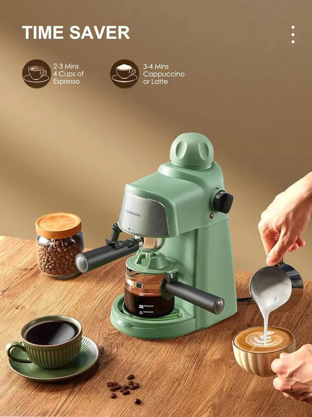 Alt view image 3 of 7 - Espresso Machine, 3.5Bar Espresso and Cappuccino Machine with Fast Heating Function, 1-4 Cups Coffee Maker with Milk Frothing Function and Steam Wand (Green)