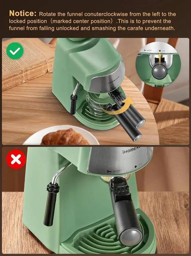 Alt view image 6 of 7 - Espresso Machine, 3.5Bar Espresso and Cappuccino Machine with Fast Heating Function, 1-4 Cups Coffee Maker with Milk Frothing Function and Steam Wand (Green)