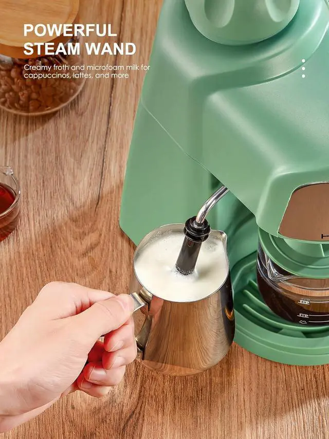 Alt view image 7 of 7 - Espresso Machine, 3.5Bar Espresso and Cappuccino Machine with Fast Heating Function, 1-4 Cups Coffee Maker with Milk Frothing Function and Steam Wand (Green)