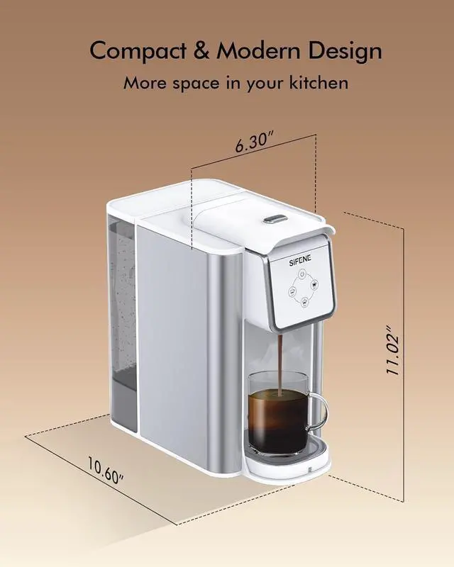 Alt view image 3 of 7 - SIFENE single serve coffee machine 3 in 1 pod coffee maker for k-pod capsule ground brewer leaf tea maker 6 to 10 ounce cup removable 50oz water reservoir white