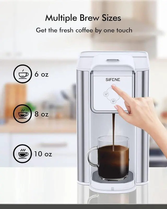Alt view image 5 of 7 - SIFENE single serve coffee machine 3 in 1 pod coffee maker for k-pod capsule ground brewer leaf tea maker 6 to 10 ounce cup removable 50oz water reservoir white