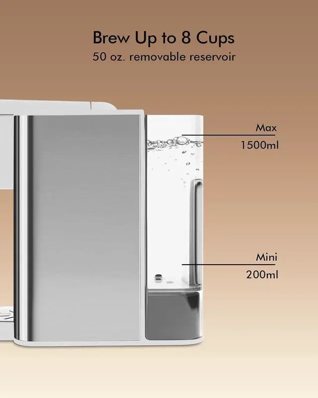 Alt view image 7 of 7 - SIFENE single serve coffee machine 3 in 1 pod coffee maker for k-pod capsule ground brewer leaf tea maker 6 to 10 ounce cup removable 50oz water reservoir white