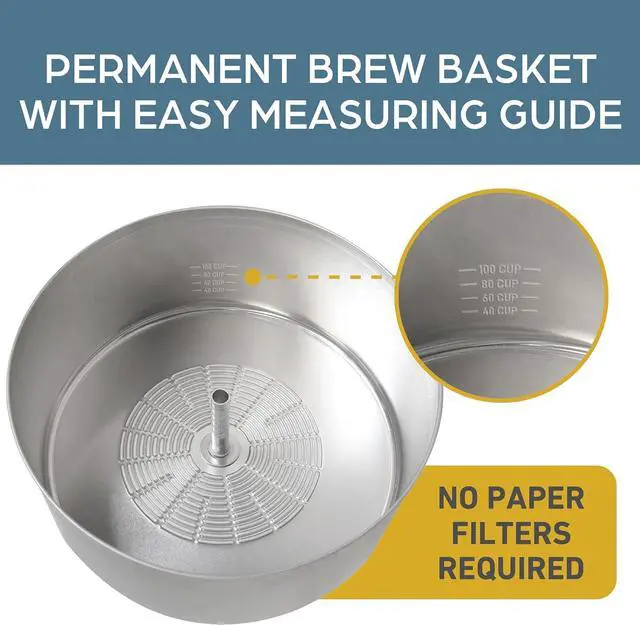 Alt view image 4 of 7 - West Bend 33600 Coffee Urn Commercial Highly-Polished Aluminum NSF Approved Features Automatic Temperature Control Large Capacity with Fast Brewing and Easy Clean Up, 100-Cup, Silver