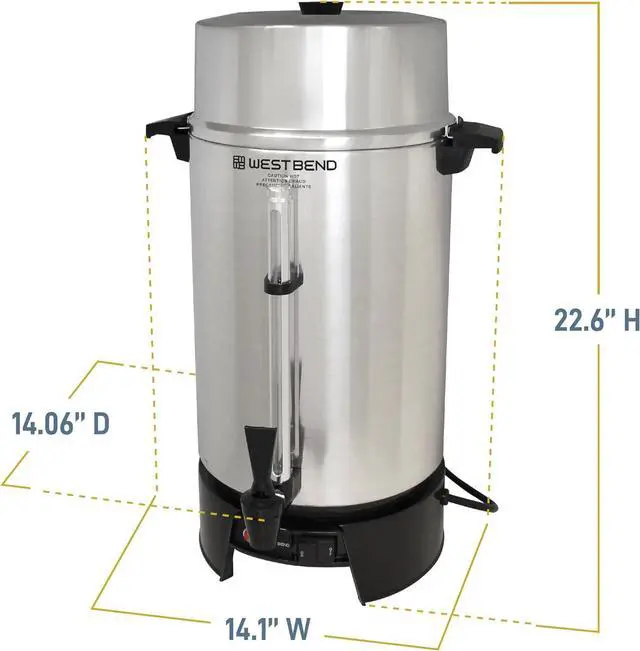 Alt view image 6 of 7 - West Bend 33600 Coffee Urn Commercial Highly-Polished Aluminum NSF Approved Features Automatic Temperature Control Large Capacity with Fast Brewing and Easy Clean Up, 100-Cup, Silver