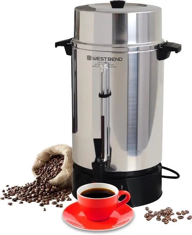 Alt view image 7 of 7 - West Bend 33600 Coffee Urn Commercial Highly-Polished Aluminum NSF Approved Features Automatic Temperature Control Large Capacity with Fast Brewing and Easy Clean Up, 100-Cup, Silver