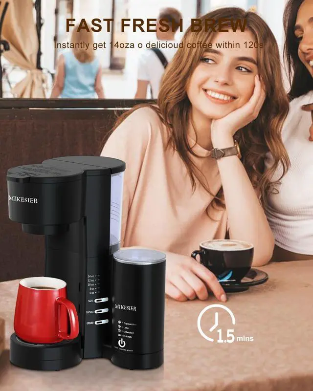Alt view image 4 of 7 - 3IN1 Single Serve Coffee Maker for K Cup & Ground, Small Coffee Machine with Milk Frother, 6-14oz Brew Size, 28oz Water Tank, Adjustable Drip Tray