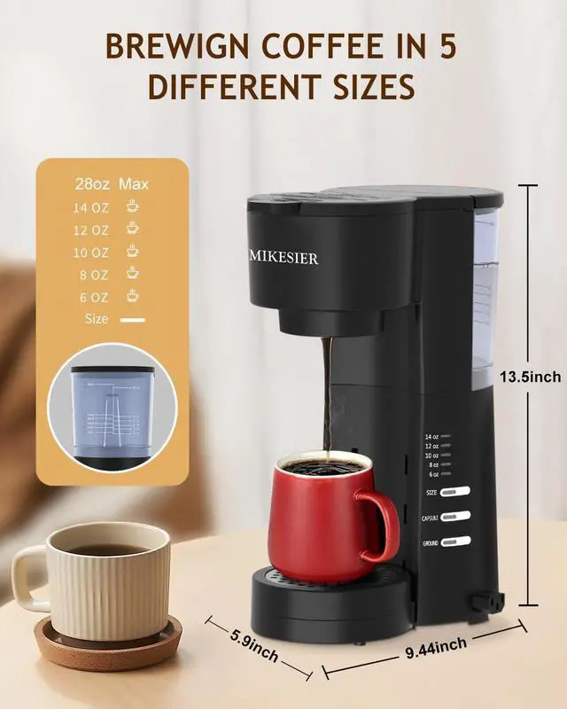 Alt view image 5 of 7 - 3IN1 Single Serve Coffee Maker for K Cup & Ground, Small Coffee Machine with Milk Frother, 6-14oz Brew Size, 28oz Water Tank, Adjustable Drip Tray
