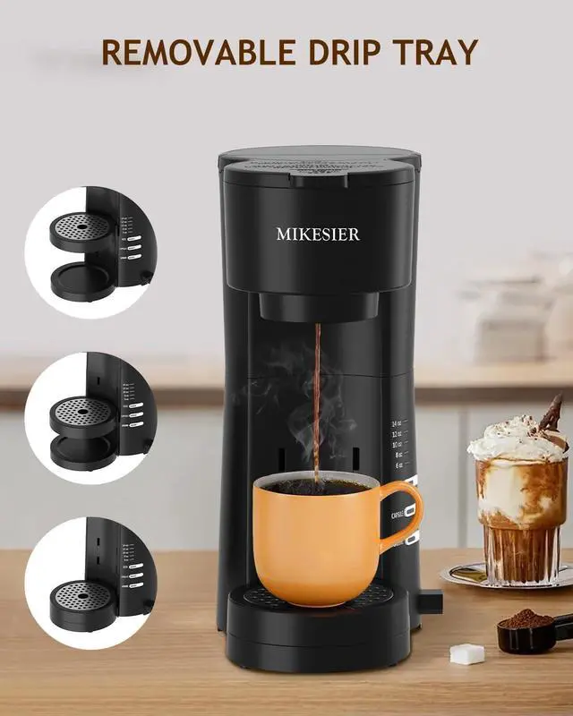 Alt view image 6 of 7 - 3IN1 Single Serve Coffee Maker for K Cup & Ground, Small Coffee Machine with Milk Frother, 6-14oz Brew Size, 28oz Water Tank, Adjustable Drip Tray