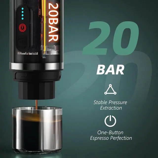 Alt view image 5 of 6 - Hobsir Portable Electric Espresso Maker, 9000mAh Milk Frother Travel Coffee Machine for Camping, Car Coffee Maker with Frothing Base, USB-C, 3in1 Capsule, Portable Small Espresso Coffe Machine, Green