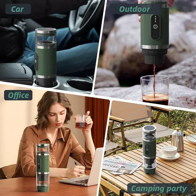 Alt view image 6 of 6 - Hobsir Portable Electric Espresso Maker, 9000mAh Milk Frother Travel Coffee Machine for Camping, Car Coffee Maker with Frothing Base, USB-C, 3in1 Capsule, Portable Small Espresso Coffe Machine, Green