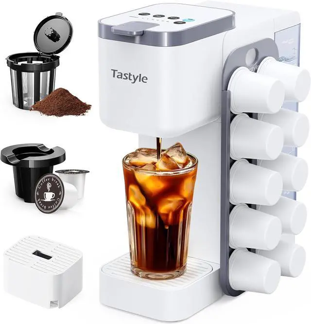 Main image of Hot & Iced Coffee Maker with Magnetic K-Pod Organizer (Pods Not Included), Stores 10 Pods, 4-5 Cups Coffee Maker & Single-serve Brewer for K Cup & Grounds, 40oz Removable Water Tank, White