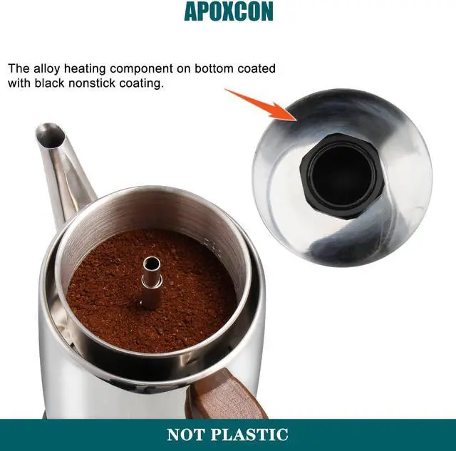 Alt view image 5 of 7 - Electric Coffee Percolator Stainless Steel Coffee Maker with Heat Resistant Tough Glass Clear Brew Progress Knob & Treated Solid Wood Handle Cordless Serving Coffee Pot On/OFF Switch 8 Cup