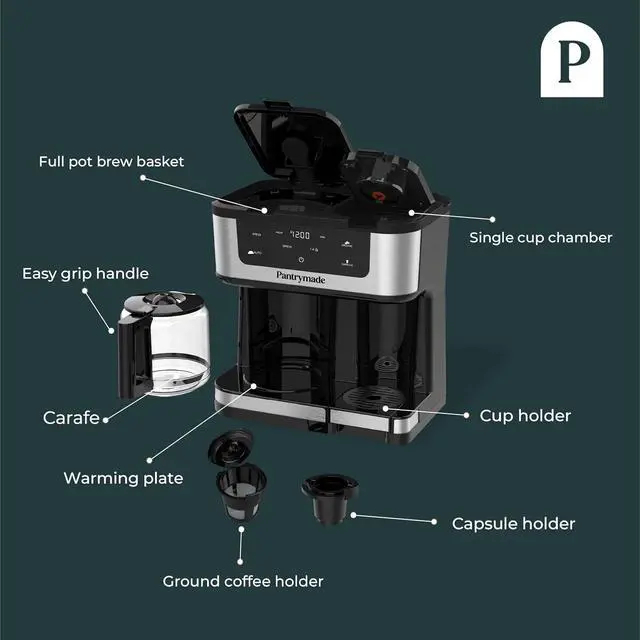 Alt view image 4 of 7 - Deluxe 12-Cup Coffee Maker & Single Serve Brewer  Programmable, K-Cup Compatible, Adjustable Brew Size, Glass Carafe, Auto Shut-Off - Ideal for Home or Office