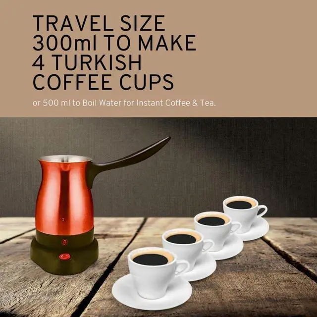 Alt view image 3 of 7 - Electric Turkish Coffee Maker Warmer Kettle Pot Premium Quality Stainless Steel Cool Touch Handle Travel Size, Fast Boil & Keeps Water Boiling for Arabic & Greek Coffee, Tea, & Hot Drinks 0.3L