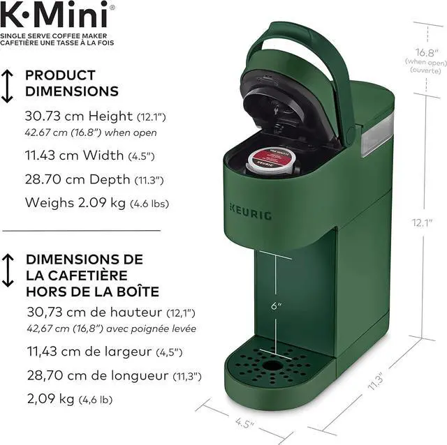 Alt view image 3 of 6 - Keurig K-Mini Single Serve K-Cup Pod Coffee Maker, Featuring An Ultra-sleek Design, Evergreen