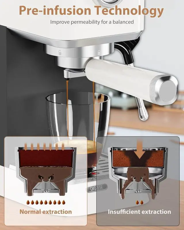 Alt view image 3 of 7 - 20 Bar Espresso Machine, [2-In-1] Pro Coffee and Espresso Maker with Pressure Gauge/Milk Frother Steam Wand, 1300w Stainless Steel Espresso Coffee Maker with NTC&Pre-Infusion, Latte,Cappuccino