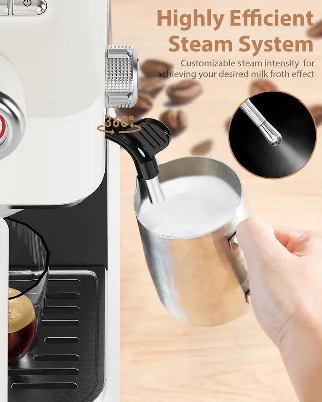 Alt view image 5 of 7 - 20 Bar Espresso Machine, [2-In-1] Pro Coffee and Espresso Maker with Pressure Gauge/Milk Frother Steam Wand, 1300w Stainless Steel Espresso Coffee Maker with NTC&Pre-Infusion, Latte,Cappuccino